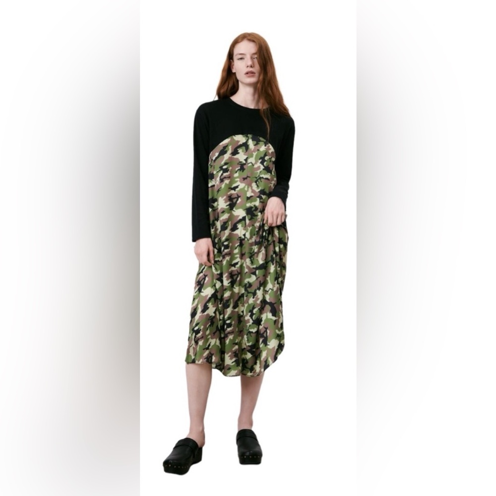 Zara Camouflage And Black Midi Dress